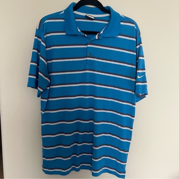 Nike Dri-Fit Men's Blue Striped Polo Shirt - Picture 2 of 5
